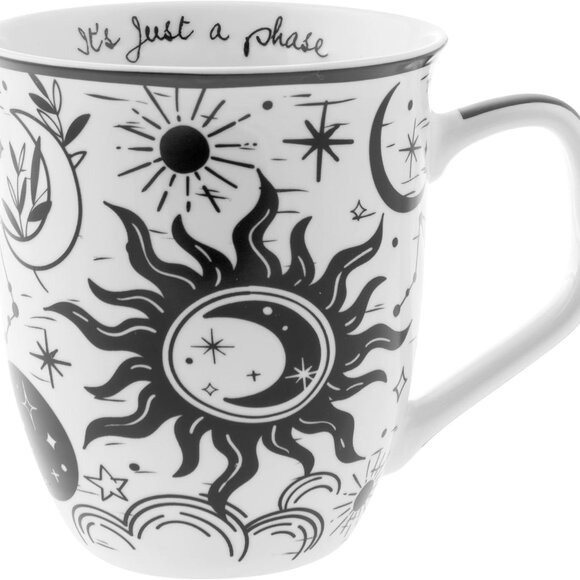 Gifts 14 oz Black and White Boho Mug Celestial - Cute Coffee and Tea Mug - Ceram - Picture 1 of 6